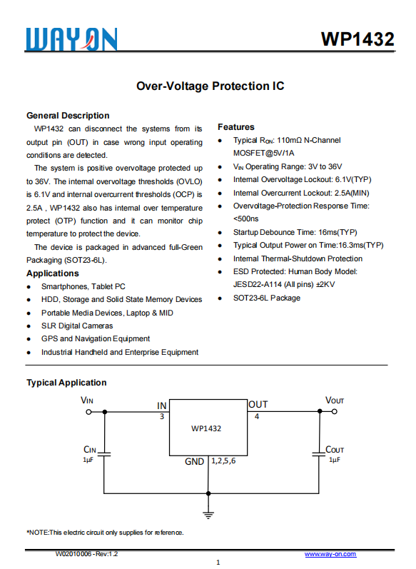 WAYON代理商，維安代理商，負(fù)載開關(guān)WP1432 ，替換INFINEON HITFET BSP 76.png