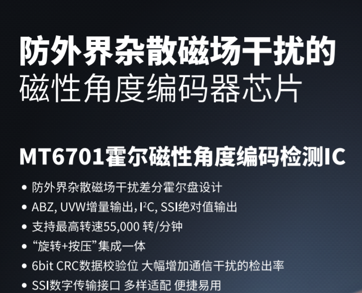 Magntek MT6701.麥歌恩MT6701,國(guó)產(chǎn)編碼器芯片, 14bit高精度支持I2C、SPI、PWM等，可替換AS5045,AS5600,AS5047 .png