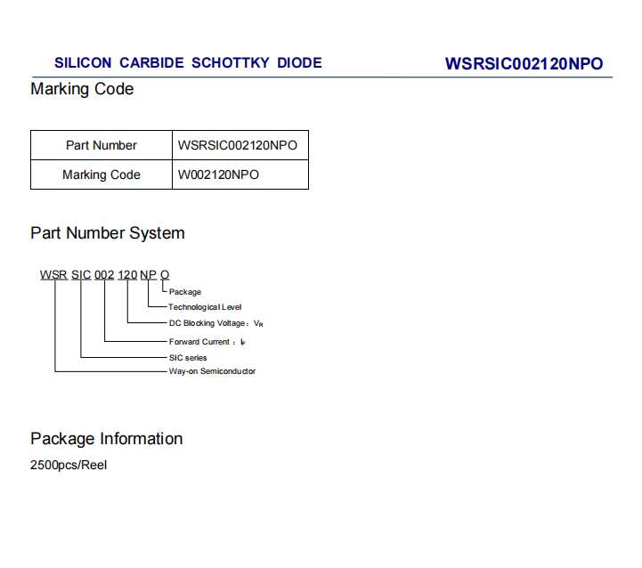 Wayon代理商，維安代理商，SiC Schottky Diode， 碳化硅肖特基二極管，WSRSIC002120NPO.png